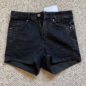 High waisted black denim shorts